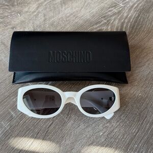 Moschino Oval Buckle Sunglasses – White / Gold Hardware
